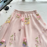 Corset Straps Flower Two Piece Pink Satin Dress