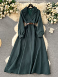 Structured Collar Belt Dark Green Dress