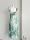 Ruffled Layers Turquoise & White Maxi Dress