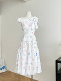 Sea Themed Prints Off Shoulder White Dress