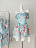 Sheer Halter Neck Floral Print Mini Dress