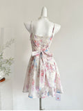 Lace Floral Print Spaghetti Strap Mini Dress