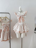 Lolita Bow Style Pink & White Floral Dress Set