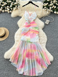 Criss Cross Straps Multicolored Chiffon Maxi Dress