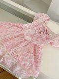 Square Ruffled Hem Sweet Pink Floral Dress
