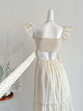Elegant Polka Dot Square Neck Tiered Midi Dress