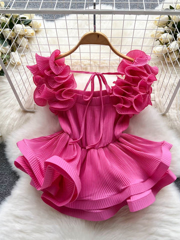 Pink Pleated Paradise Stunning Ruffle Mini Dress