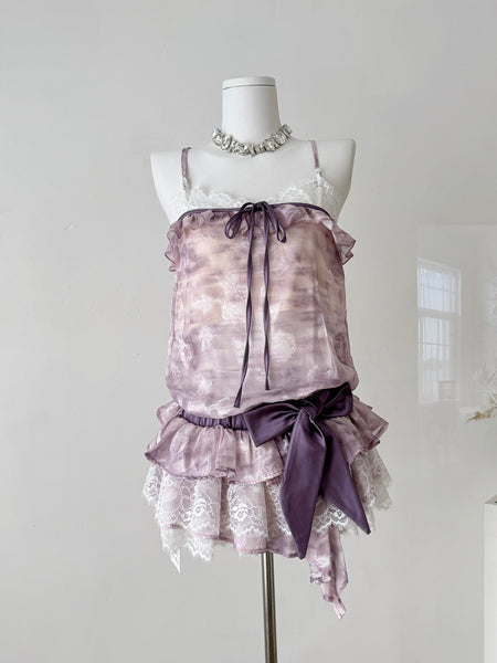 Enchanting Lavender Ruffled Lace Mini Dress