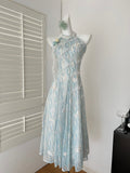Floral Light Blue Halter Maxi Dress