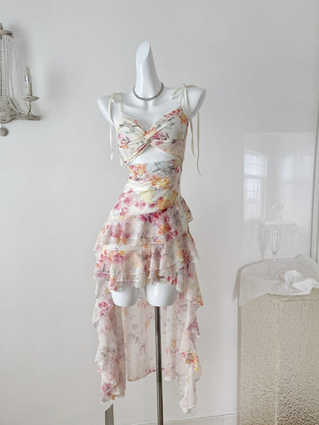 Ruffled Layers Floral Print Asymmetrical Dress