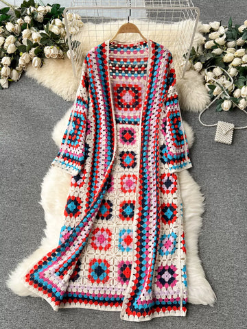Colorful Mosaic Handcrafted Crochet Maxi Dress