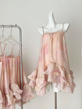 Romantic Ombre Pink Ruffled Spaghetti Strap Dress