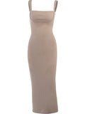 Tie Back Black Tank Long Bodycon Dress