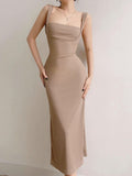 Tie Back Black Tank Long Bodycon Dress