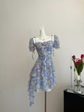 Delight Blue Floral Cascade Dress