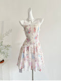 Lace Floral Print Spaghetti Strap Mini Dress