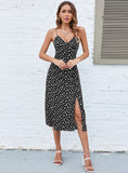 New Fashion Women Sexy Club Spaghetti Strap Sleevless Midi Print Dress