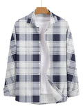 Men Gray Plaid Curved Hem Shirt Tee