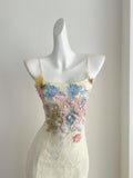 Exquisite Floral Embroidery Cream Colored Mermaid Dress