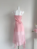 Chiffon Asymmetrical Skirt Pink Maxi Dress