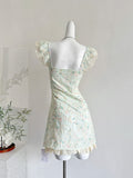Lace Dainty Light Green Floral Mini Dress