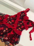 Ruffled Straps Asymmetric Maroon Floral Mini Dress