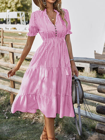 Stylish Pink and White Striped Summer Dress