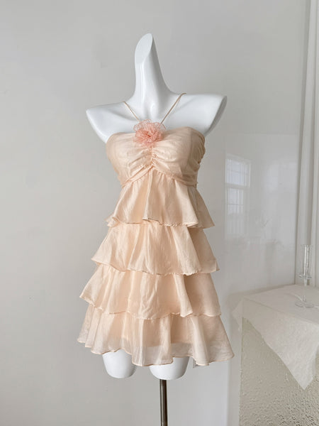 Soft Peach Adorable Tiered Mini Dress