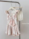 Lolita Bow Style Pink & White Floral Dress Set