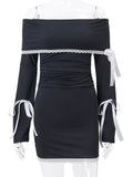 Off-Shoulder Black Ribbed Dress