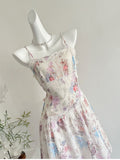 Lace Floral Print Spaghetti Strap Mini Dress