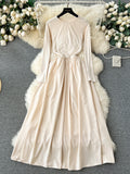 Elegant Pleats Classic Cream Maxi Dress
