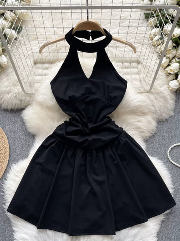Elegant Black Halterneck Cocktail Dress