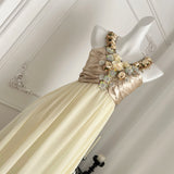 Floral and Gem Embellishments Strapless Long Dress