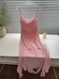Chiffon Asymmetrical Skirt Pink Maxi Dress