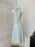Floral Light Blue Halter Maxi Dress