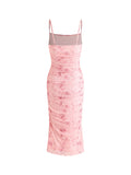 Soft Blush Rose Print Ruched Dress