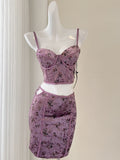 Lavender Two Piece Bodycon Floral Dress