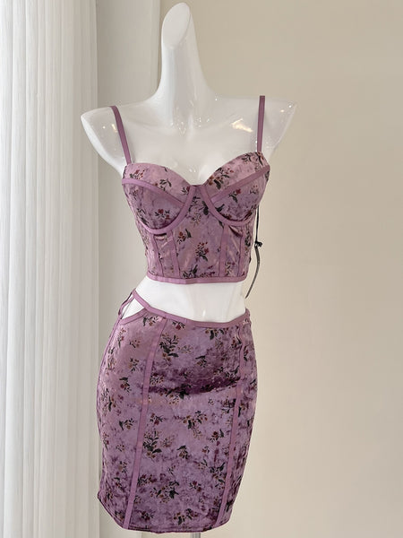 Lavender Two Piece Bodycon Floral Dress