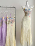 Exquisite Floral Embroidery Cream Colored Mermaid Dress
