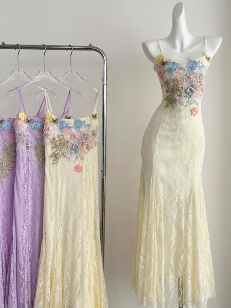 Exquisite Floral Embroidery Cream Colored Mermaid Dress