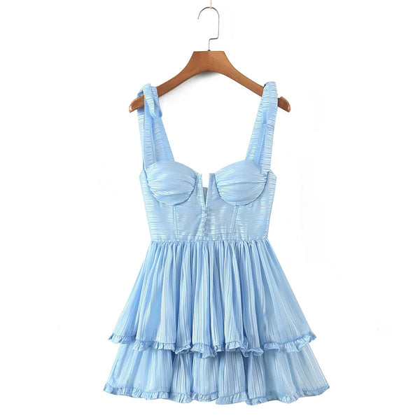 Spaghetti Strap Simple Dress with Notch Neck Azalea