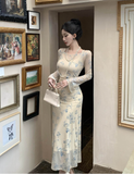 Ethereal Floral Sheer Sleeve Maxi Dress