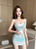 Elegant V - neck Pastel Tie - Dye Bodycon Dress for Party