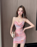Elegant V - neck Pastel Tie - Dye Bodycon Dress for Party
