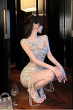 Glamorous One - shoulder Metallic Dress with Bow and Drawstring Detail