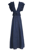 Polkdot Long Ruffles High Waist Party Dress