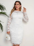 Plus Size White Lace Long Sleeve Bodycon Dress