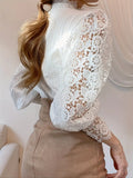 Pearl Button Closures White Lace Blouse