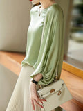 Khaki Causal Batwing Sleeve Blouse Top